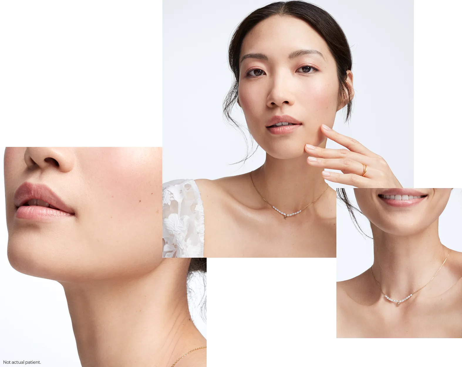 Close-ups of a woman’s chin and neck, showing a visible lift.