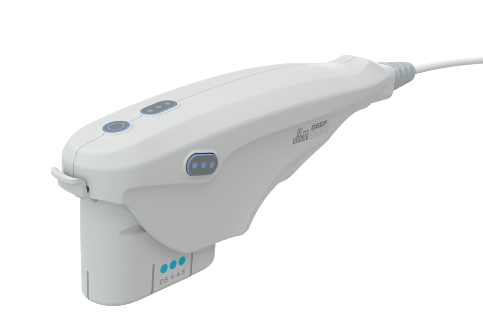 Ultherapy PRIME® handpiece designed for precision and reduced grip fatigue during treatment.